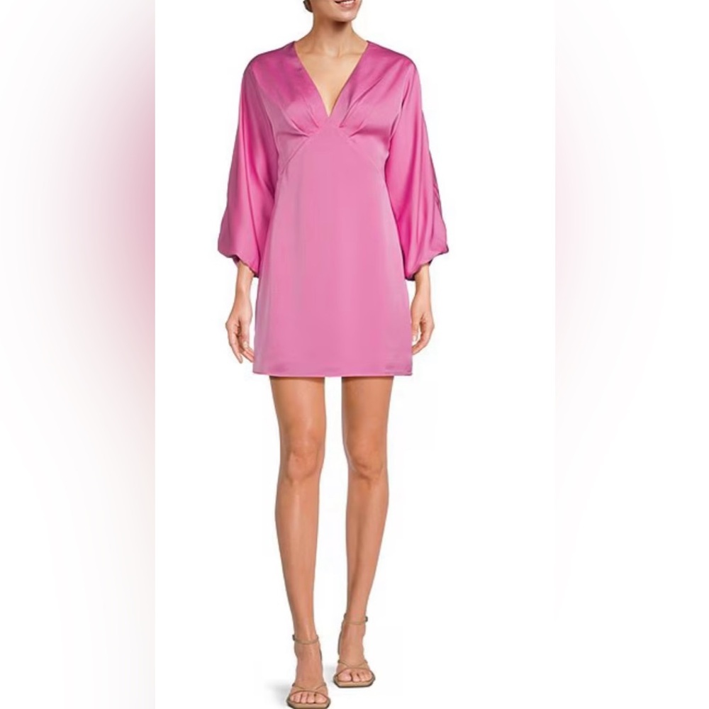 Adelyn Rae Satin Balloon Sleeve Dalena Plunging V-Neck Mini Dress Pretty in Pink